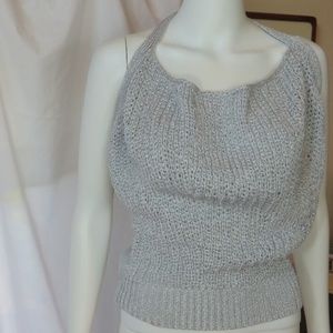 Madison Marcus Silver Knit Drop-Neck Racerback Top